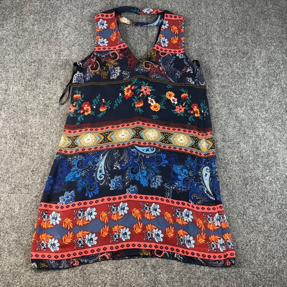 A BYER Floral Paisley Print V Neck Sleeveless Mini Dress‎ Women Size L
